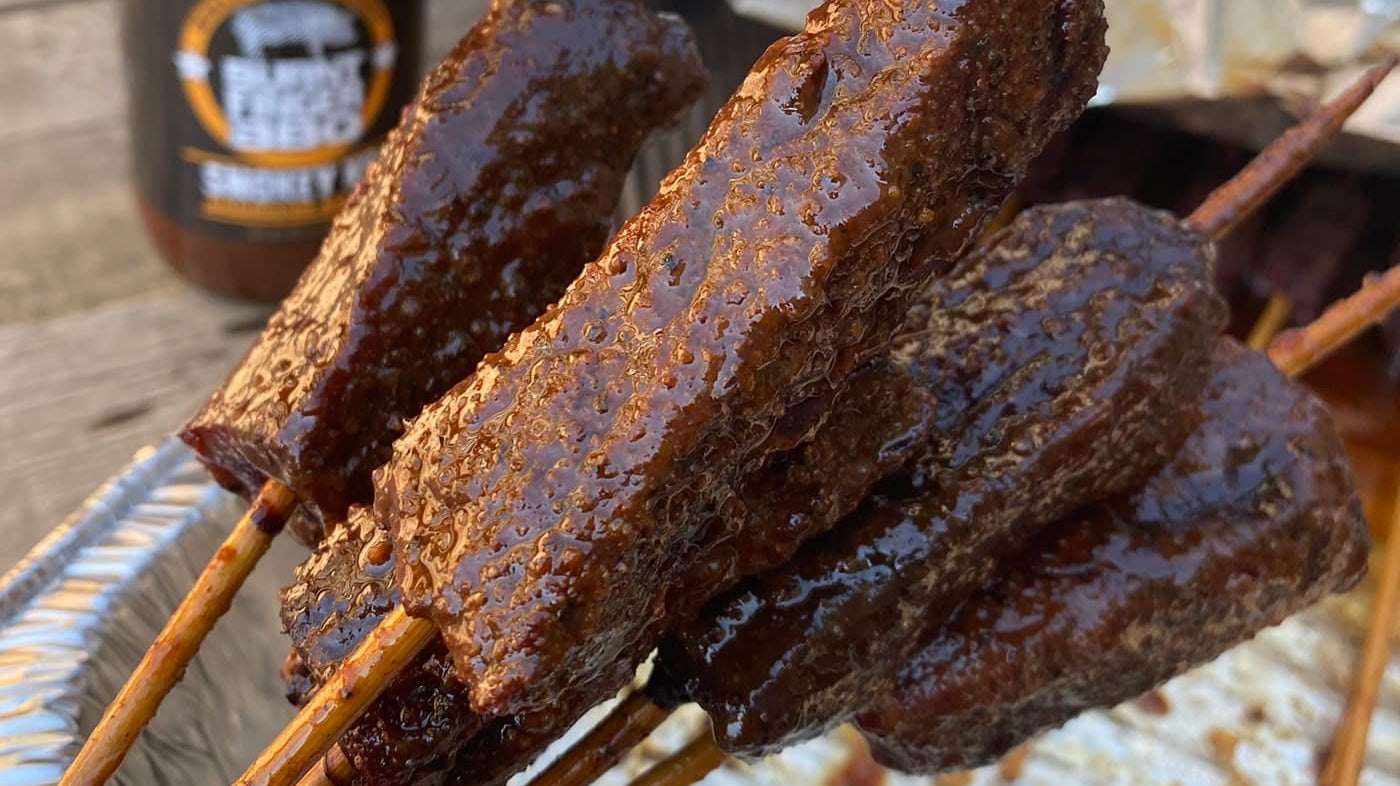 Smoked chuck roast on a stick