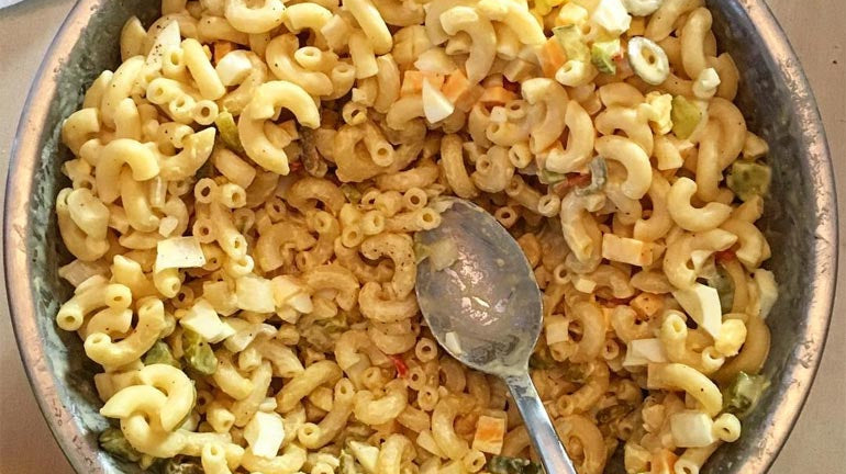 Yellow bowl macaronic salad