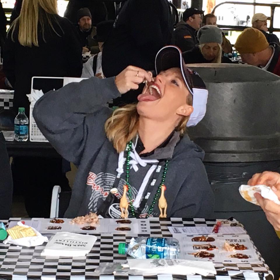 Pitmaster Megan Day wearing the Burnt Finger Hockey Hoodie at The Jack