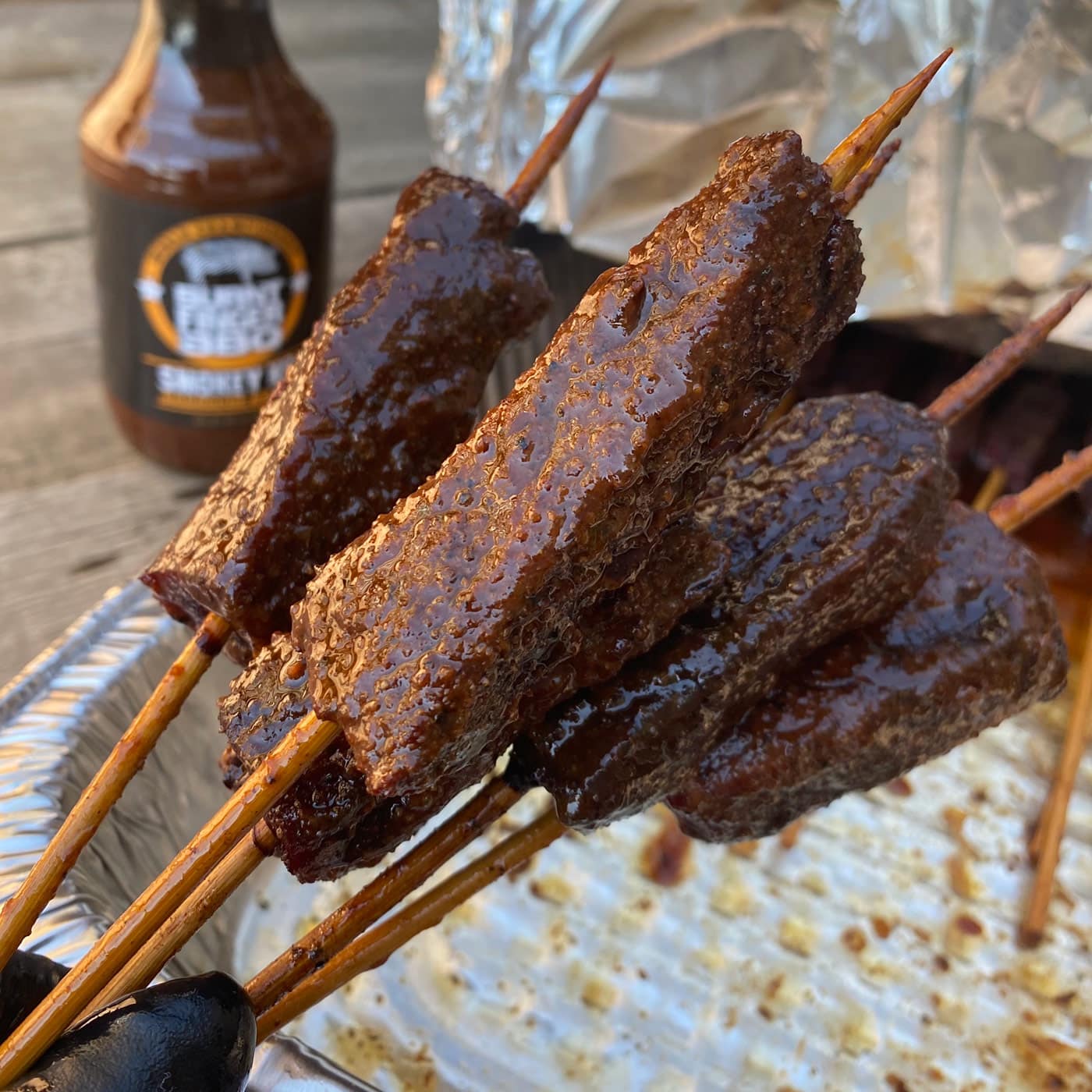 Smoked chuck roast on a stick